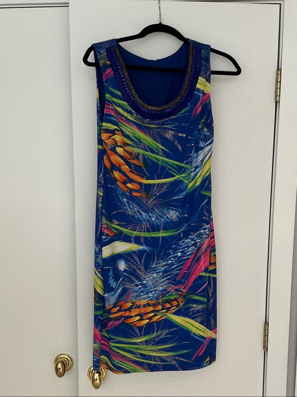 Blue Tropical Print Sleeveless Shift Dress